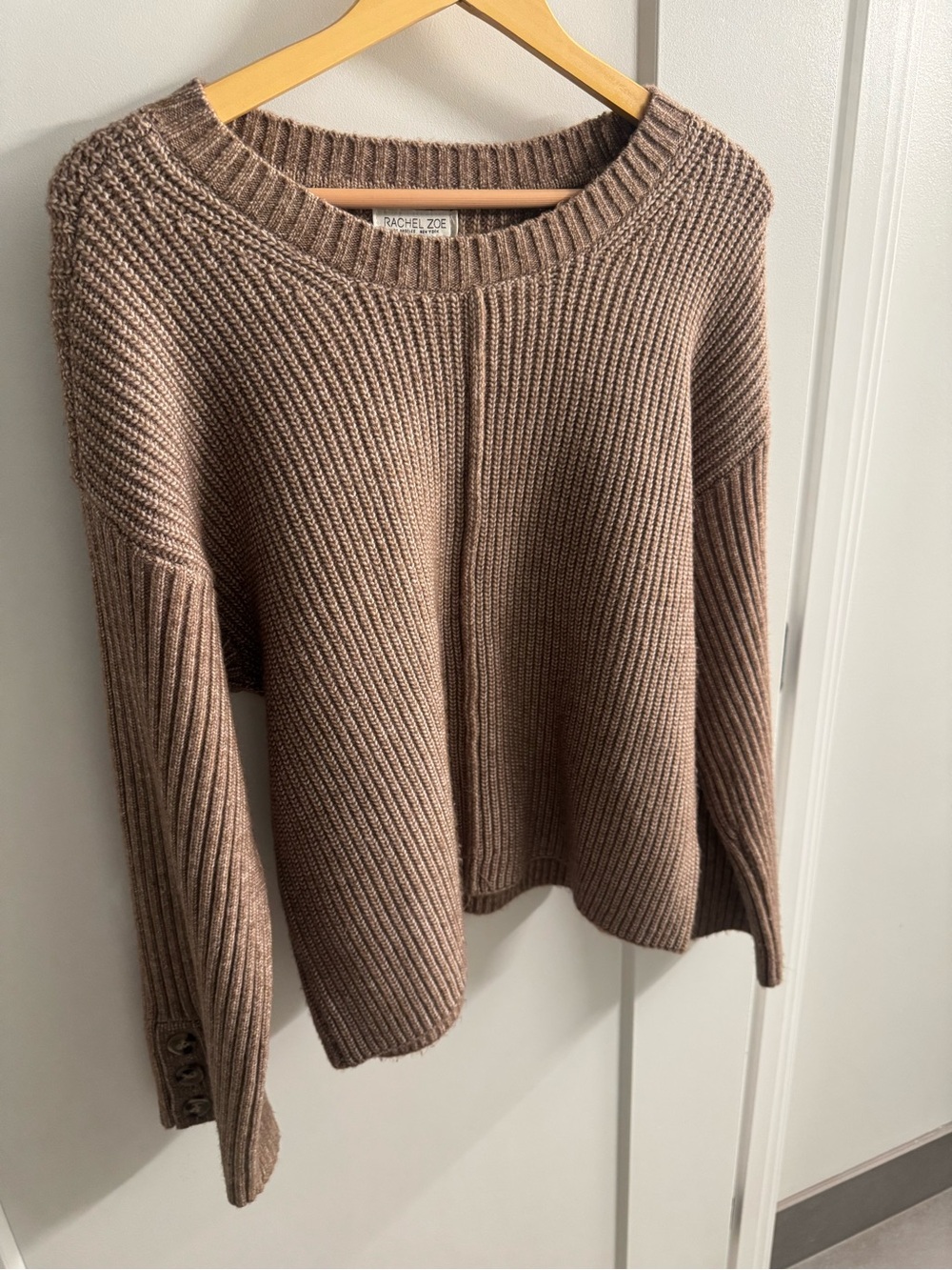 Rachel Zoe Neutral Brown Ribbed Crewneck Sweater